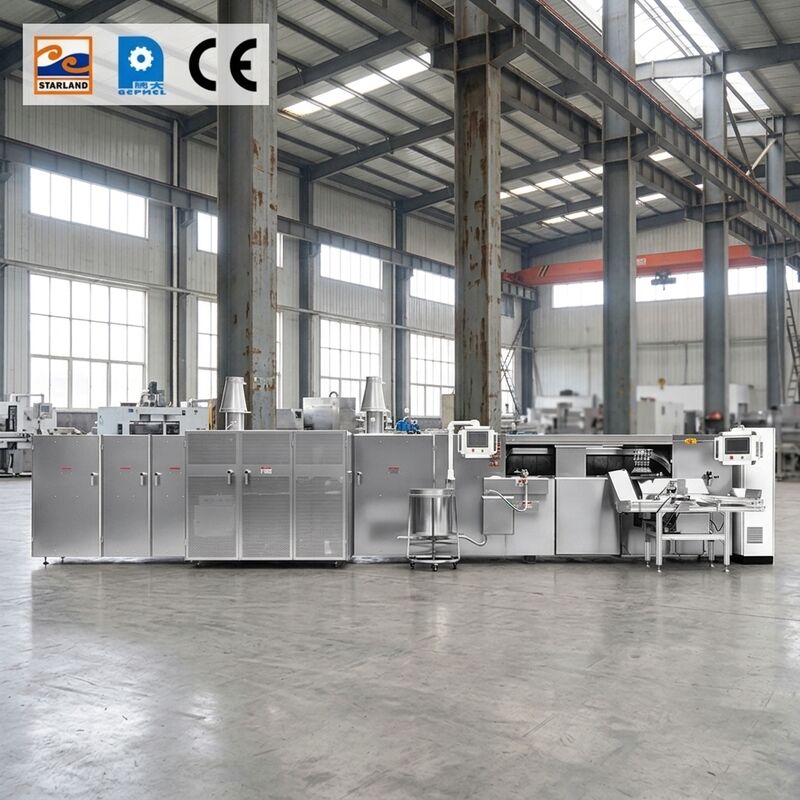 PLC Kontrol Sistemi Yüksek Hacimli Otomatik Waffle Roll Üretimi için Uygun Waffle Roll Üretim Hatı